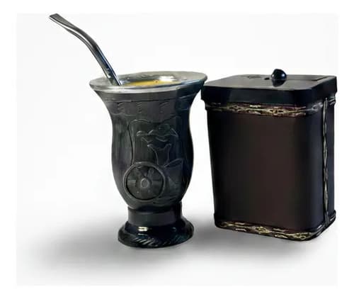 Kit Chimarrão Cuia Bomba Inox Porta Erva 500g Cinza